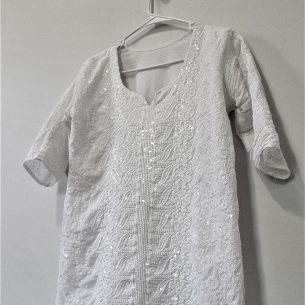 White Floral Sequined Dress